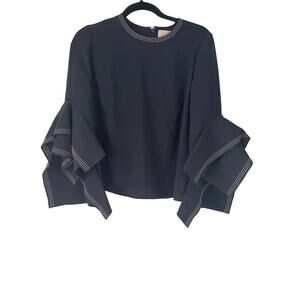 Roksanda, Navy Ruffle Sleeve Blouse, NWT, UK 10